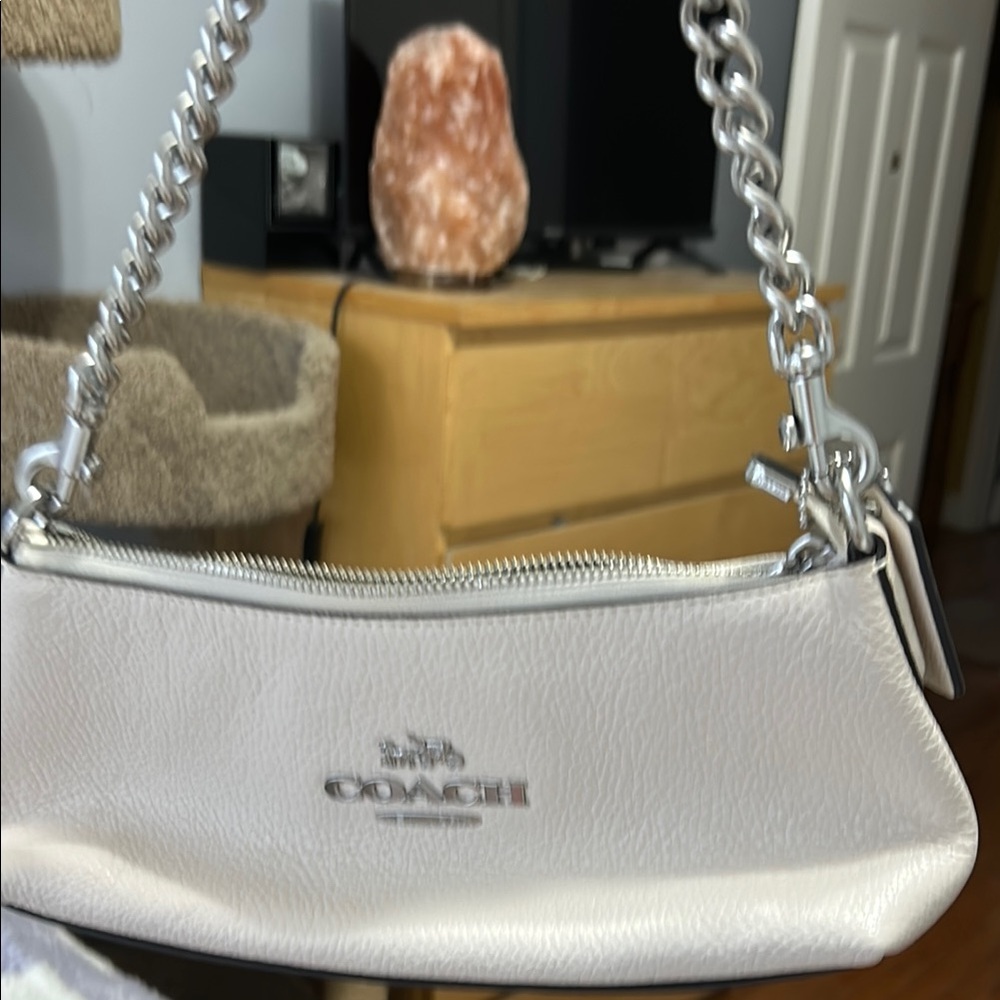 Coach White Leather Shoulder Bag with Chain Strap and over the shoulder strap